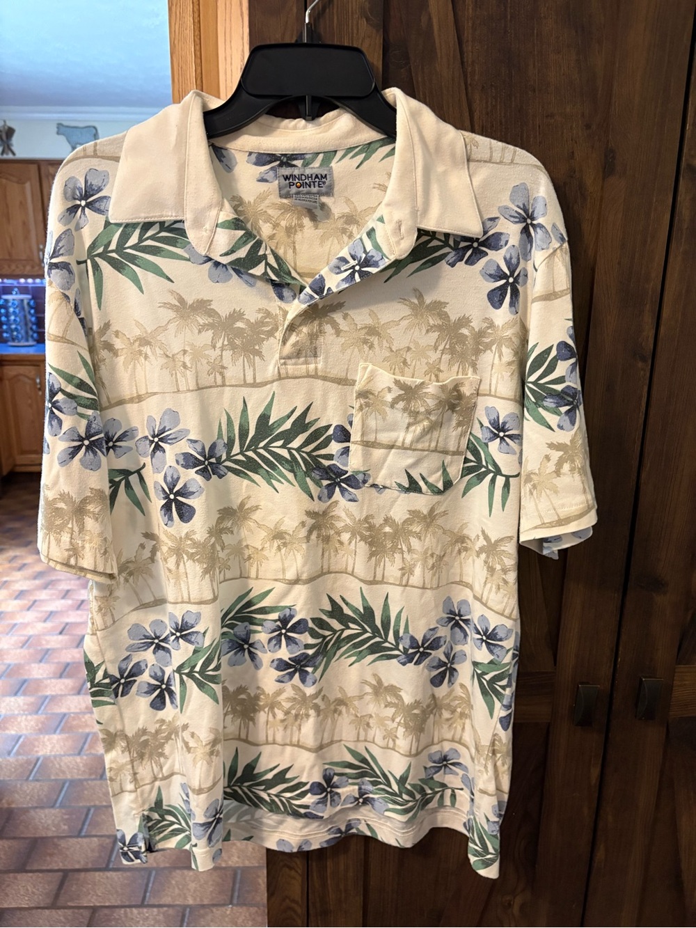 Windham Pointe Men's Cream Polo with Blue Floral Print